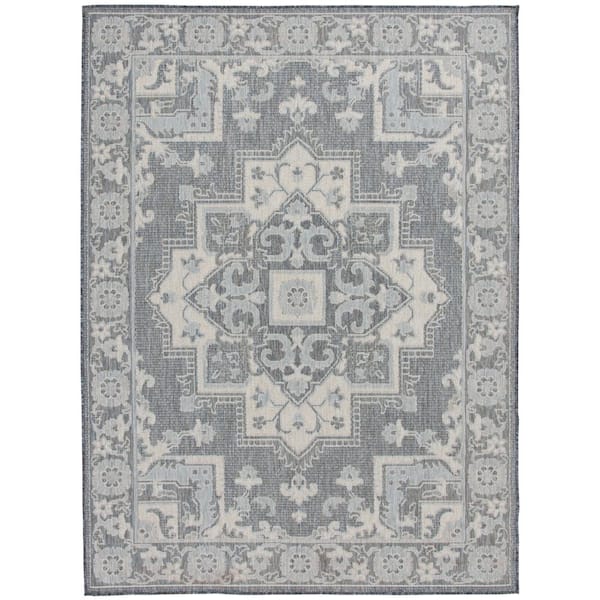 Hampton Bay Slate Gray 8 ft. x 10 ft. Antique Medallion Indoor/Outdoor