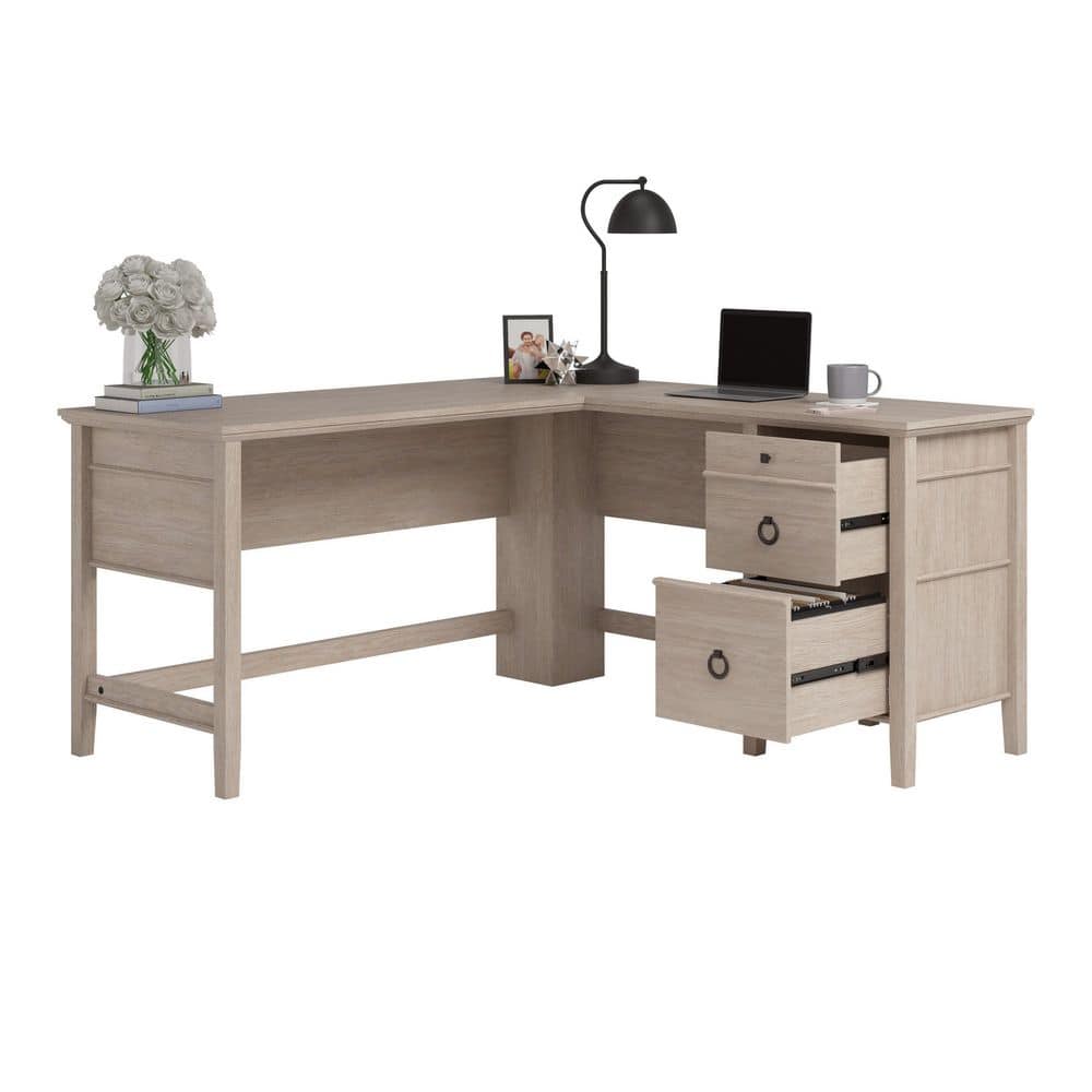 Cascade Oak L-Shaped Executive Computer Desk with Drawers