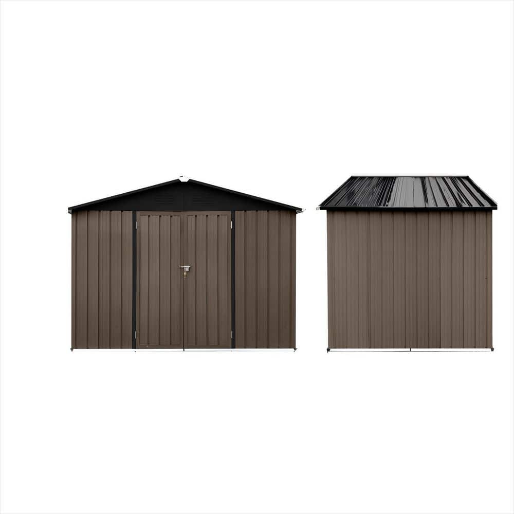 OGETFUUR 8 ft. W x 6 ft. D Brown Metal Shed with Hinged Door and