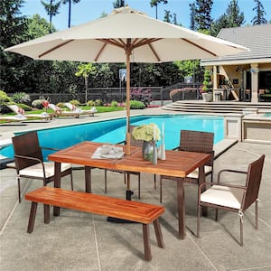 67.5 in. Brown Rectangular Acacia Wood Indoor and Outdoor with Steel Frame 110 lbs. Capacity