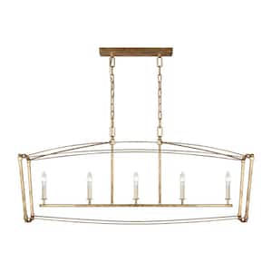 Thayer 5-Light Antique Gild Transitional Linear Hanging Island Chandelier