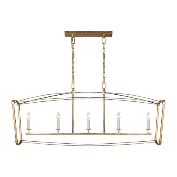 Generation Lighting Thayer 5-Light Antique Gild Transitional Linear Hanging Island Chandelier