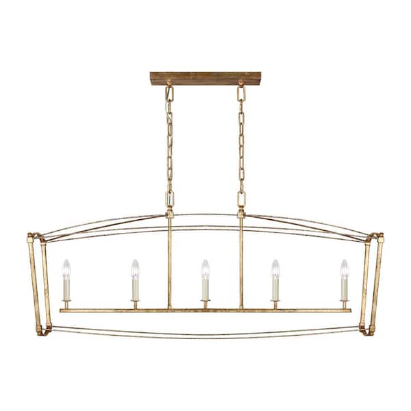 TIELLA Estoril 5-Light Antique Gild Transitional Linear Hanging Island Chandelier