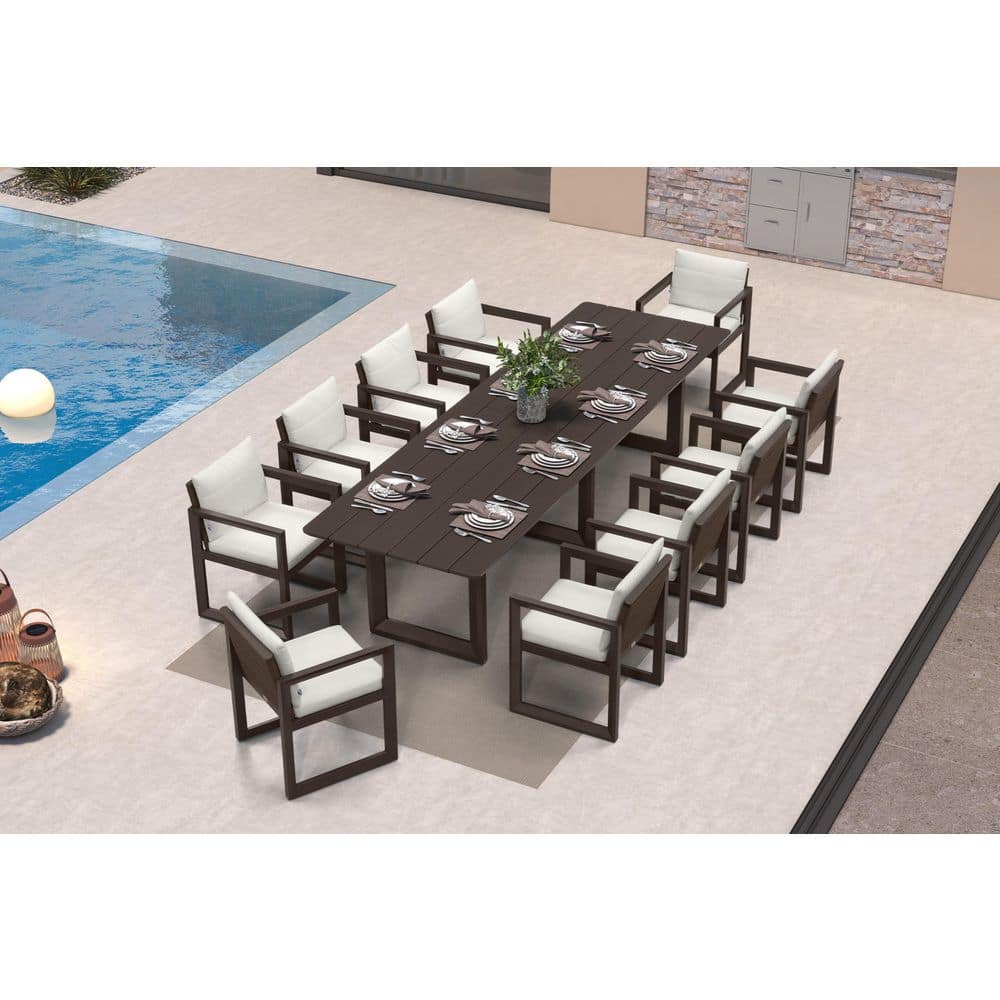 11-Piece Aluminum Outdoor Dining Set All-Weather Modern Rectangular Dining Table & Chairs with Olefin Cushions, Bronze price history on PriceWatchPro