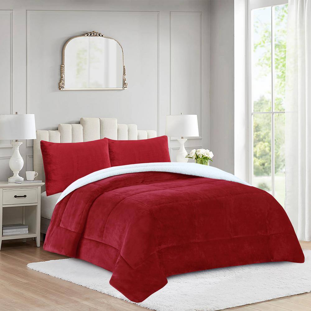 King Red Organic Reversible Sherpa Comforter Set