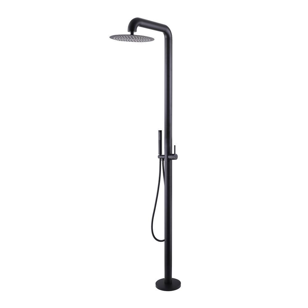 Outdoor Exposed Single-Handle Freestanding Tub Faucet with Floor Mount Rainfall Shower Head in Matte Black price history on PriceWatchPro
