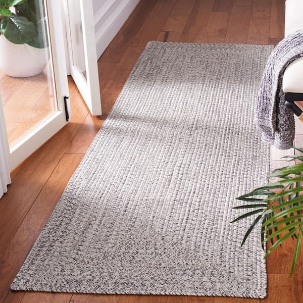 Braided Gray/Ivory 2 ft. x 8 ft. Machine Washable Concentric Woven Runner Rug