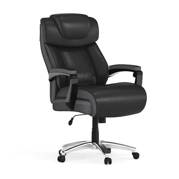 Flash Furniture Hercules Leather/Faux Leather Adjustable Headrest Big and Tall Swivel Office Chair in Black with Arms