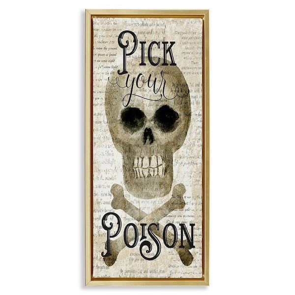 Stupell Industries Pick Your Poison Skull by Deane Beesley 1-Piece Floater Frame Graphic Print Typography Poster Art Print 25 in. x 11 in.
