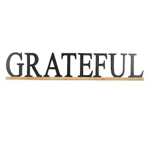 48 in. x 10 in. Wood Black Grateful Sign Wall Decor