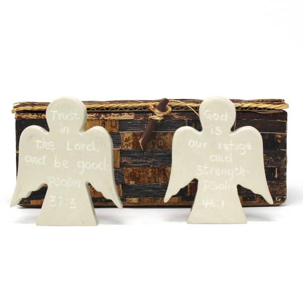 Global Crafts Angel Tokens with Psalm Inscriptions Packed in Raffia Maker Card with Banana Fiber Box