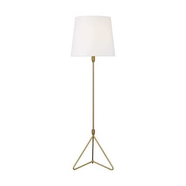 Generation Lighting Dylan 66. 25 in. Burnished Brass Tripod Floor Lamp with White Linen Shade