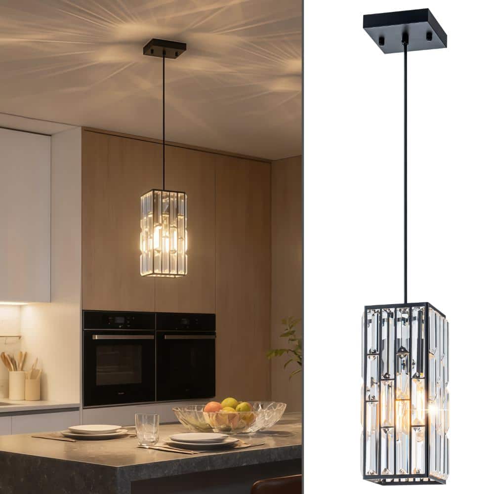Black Modern Pendant Light, Adjustable Mini Crystal Chandelier for Kitchen Island Dining Room price history on PriceWatchPro