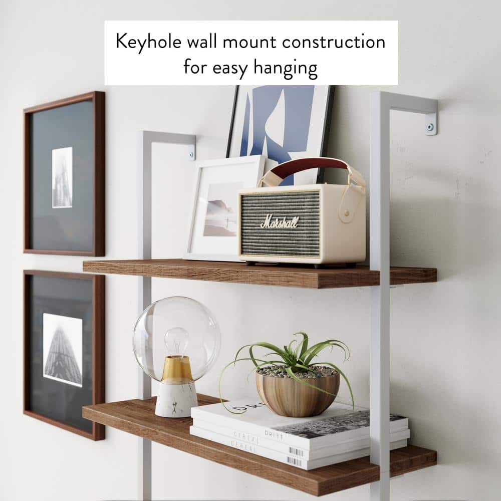 42" Oak and White Industrial Floating Wall Mount Bookshelf