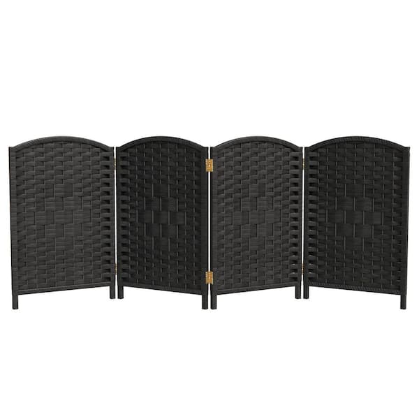 Oriental Furniture 2 ft. Short Diamond Weave Fiber Folding Screen - Black - 4 Panel