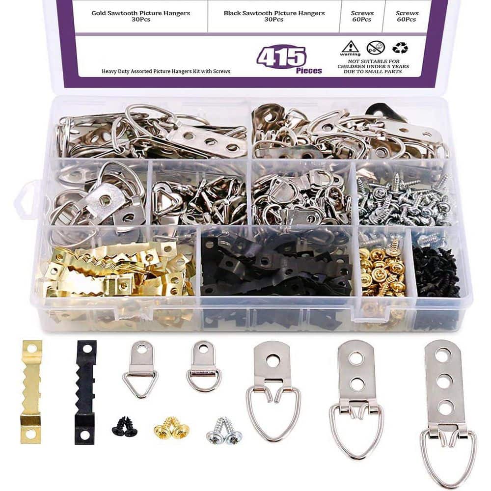 Assorted Picture Hangers Kit with Screws Transparent Box 7-Models 415-Piece
