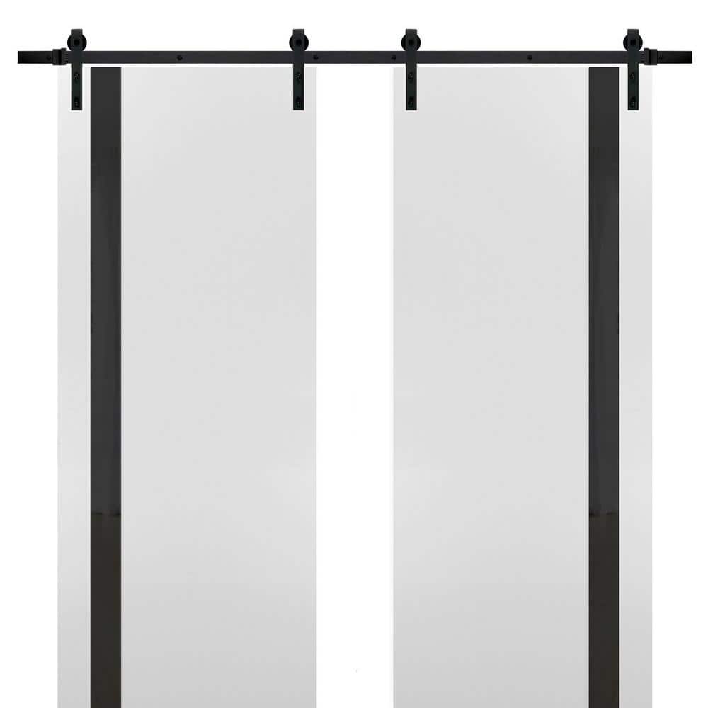 Assemble Required 18 in. x 80 in. 2-Panel Tinted Glass White Solid Wood Sliding Barn Door with Hardware Kit price history on PriceWatchPro