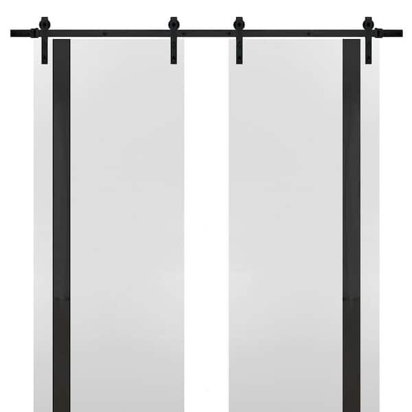 Sartodoors 32 in. x 96 in. 2 Panel Tinted Glass White Solid Wood Sliding Barn Door with Hardware Kit