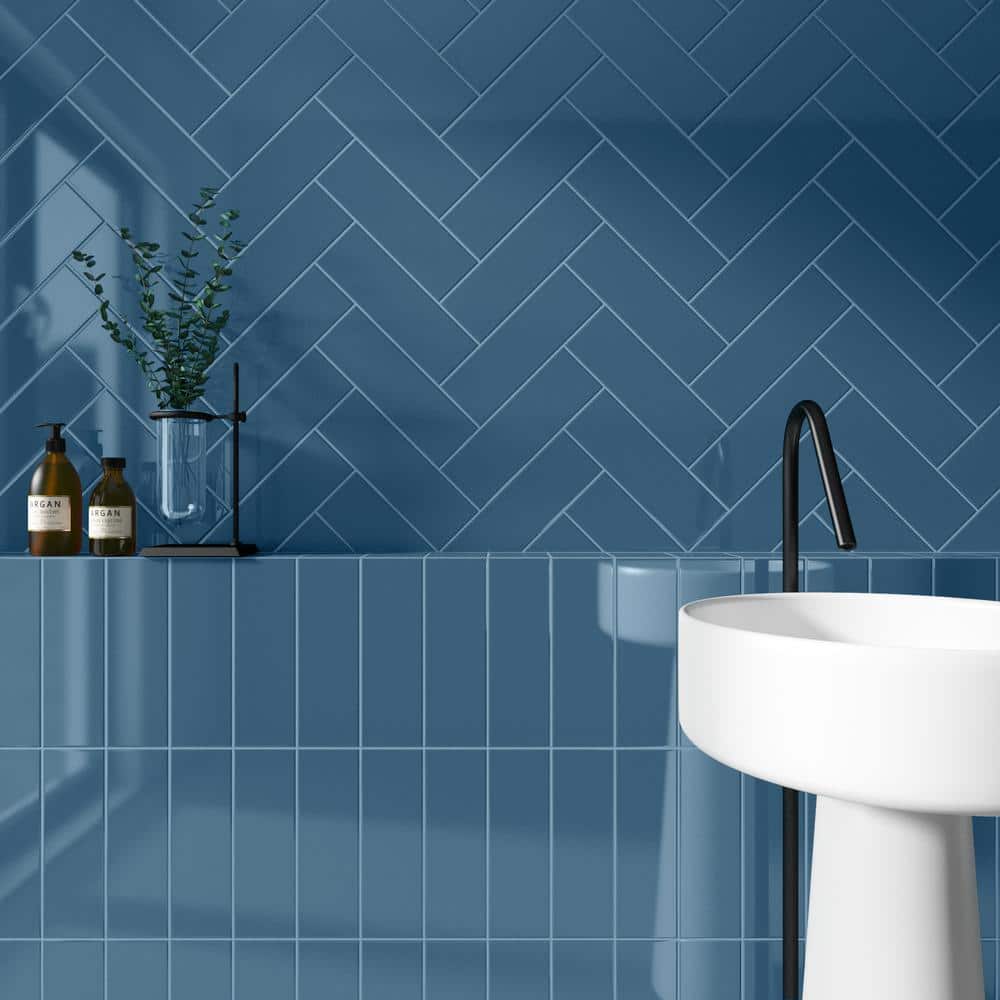 Abbey Road 4 x 12 Blue Polished Porcelain Subway Tile
