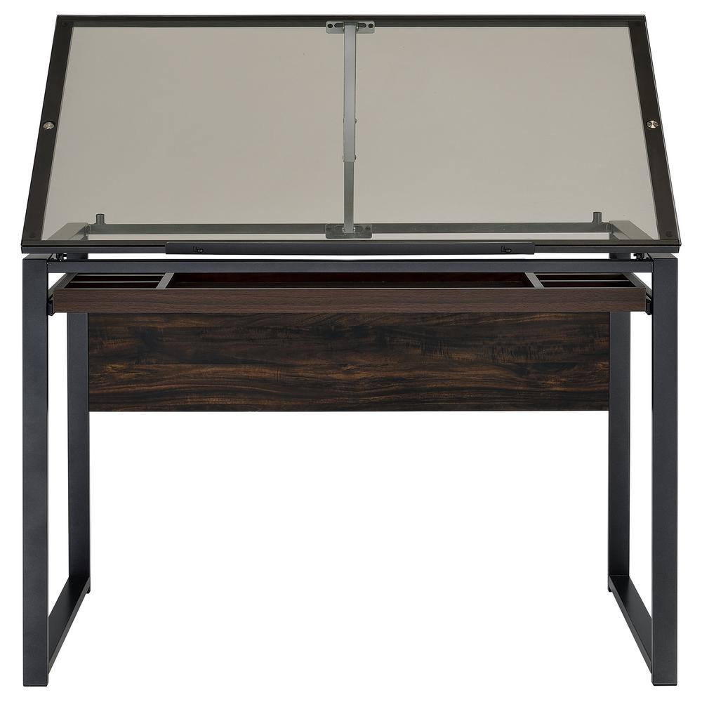 Pantano Dark Gunmetal and Chestnut Glass Top Drafting Desk