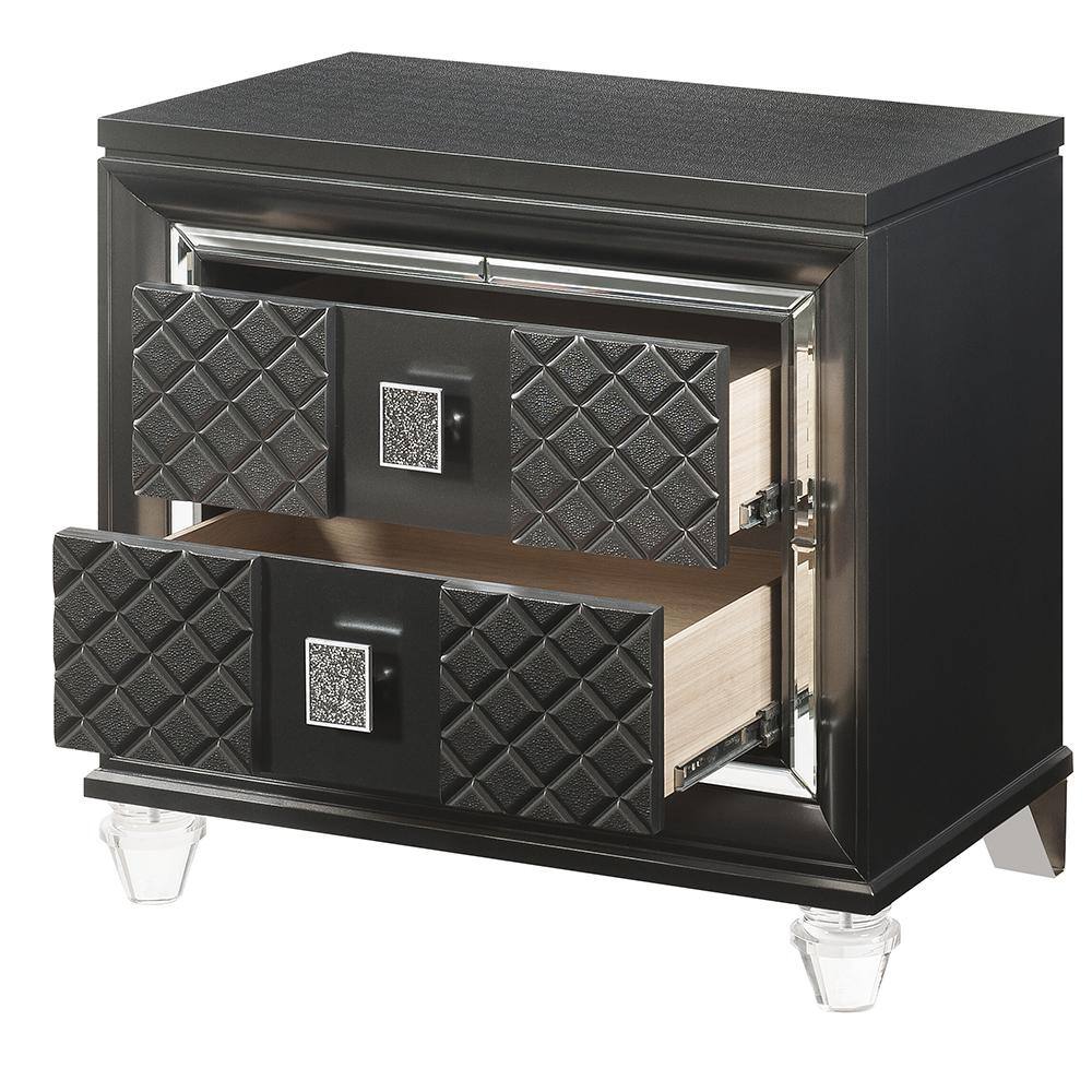 30" Gray Solid Wood Nightstand with Acrylic Legs and Embossed Fronts