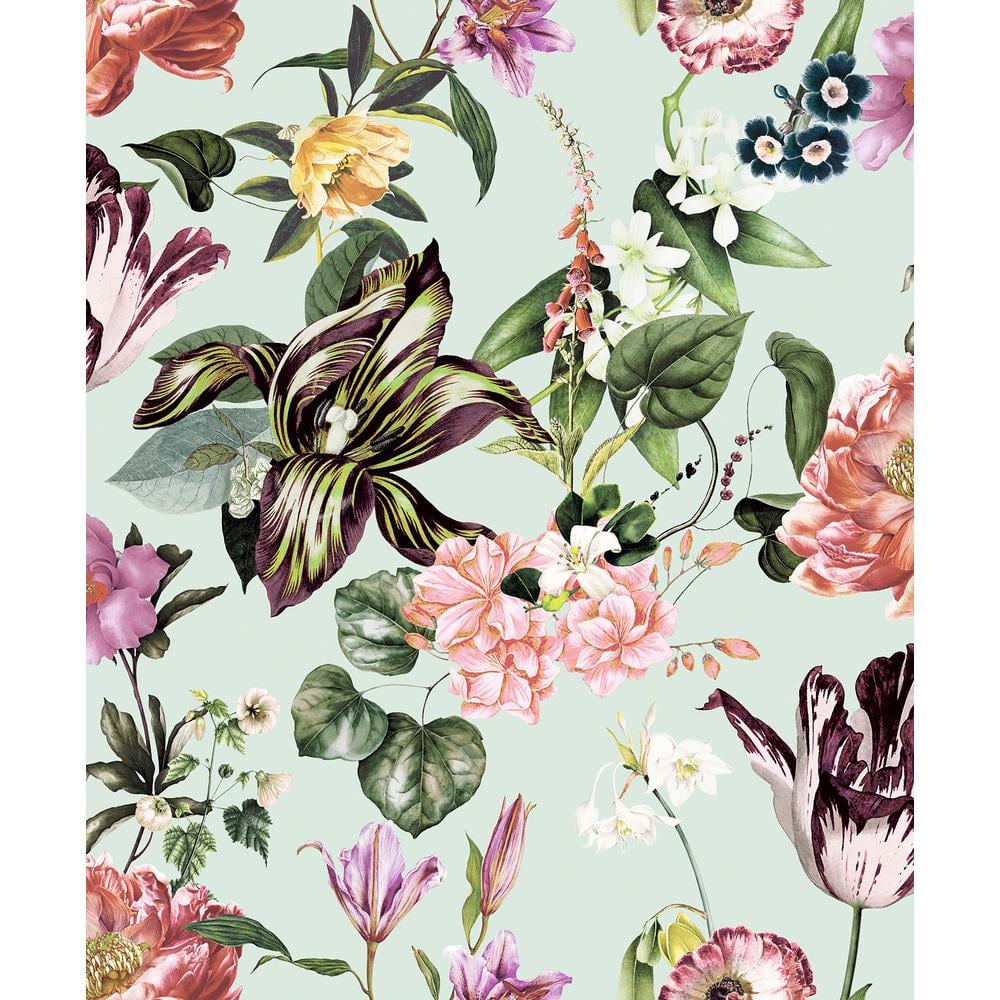 Flora Collection Light Green Floral Rhapsody Matte Finish Non-Pasted Vinyl 