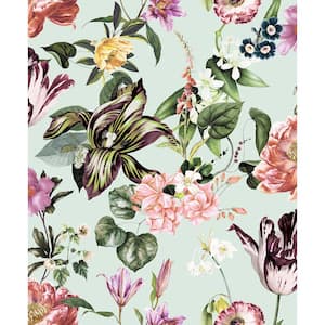 Flora Collection Light Green Floral Rhapsody Matte Finish Non-Pasted Vinyl on Non-woven Wallpaper Sample