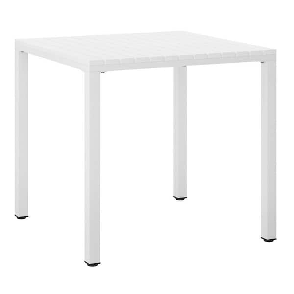 Frond&Form Modern Outdoor 31.5" Poly Plastic Square Table Top Patio Bistro Dining Table, White