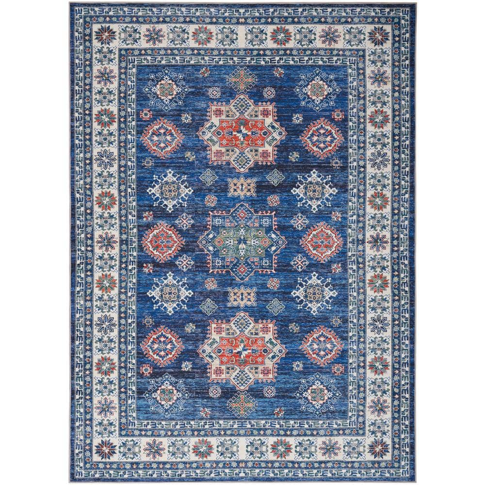 Fulton Vintage Blue Persian-Inspired 7'10" x 9'10" Non-Slip Flatweave Rug