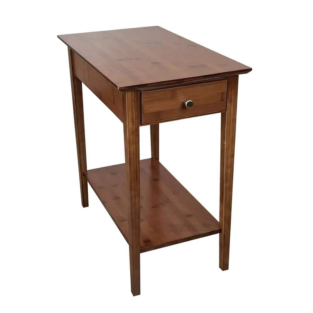 13 in. Mahogany 23 in. Rectangle Bamboo Recliner Table with Drawer and Shel