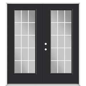 72 in. x 80 in. Jet Black Fiberglass Prehung Right-Hand Inswing GBG 15-Lite Clear Glass Patio Door with Vinyl Frame