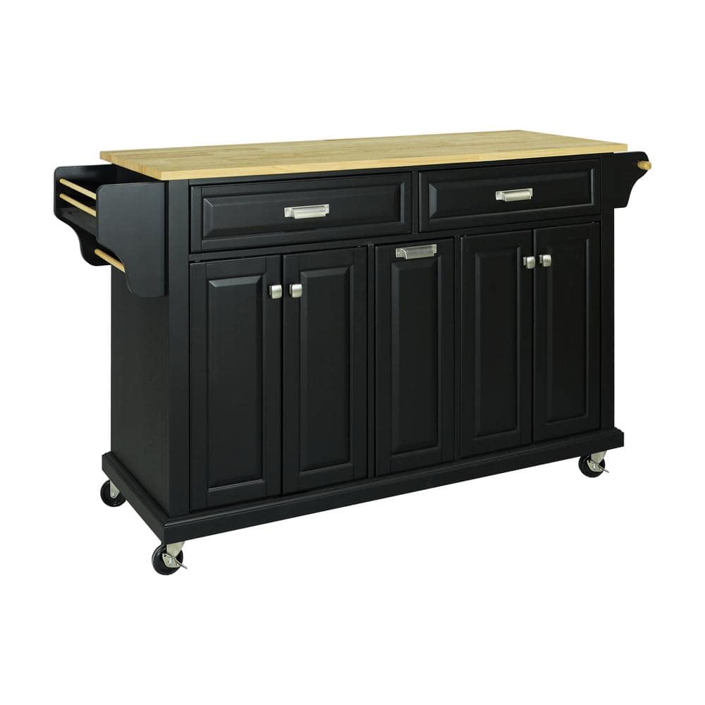 Black Wood 60.50 in. Kitchen Island with Drawers and doors LN20232960 ...