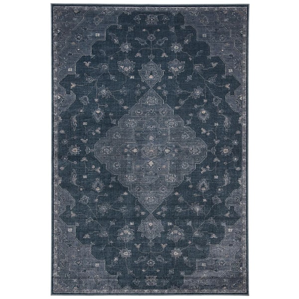 Vintage 3 ft. x 5 ft. Light Blue/Dark Blue Medallion Floral Diamond Area Rug