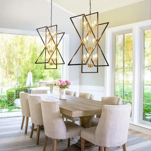 Rotalable 12-Light Vintage Black and Gold Modern Industrial Semi Flush Chandelier Light Fixture for Dining Room Kitchen