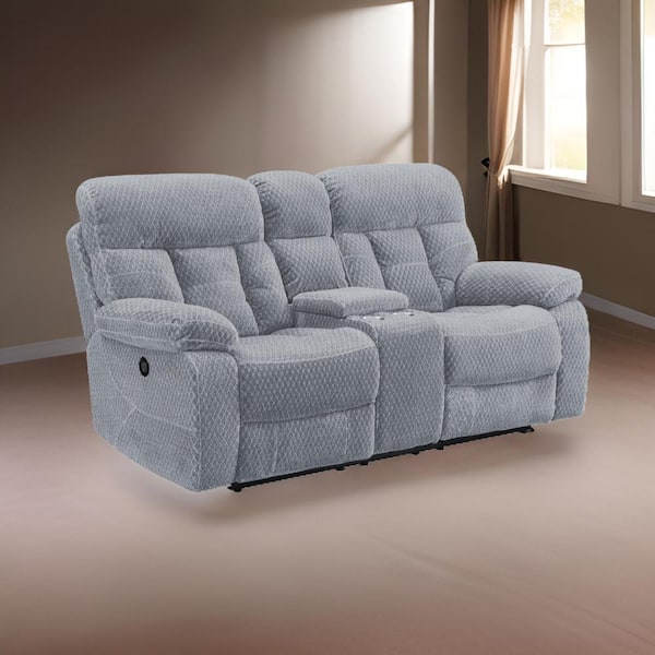 Benjara 77.55 in. Pillow Top Arm Fabric Rectangle Loveseat Recliner Sofa in Gray