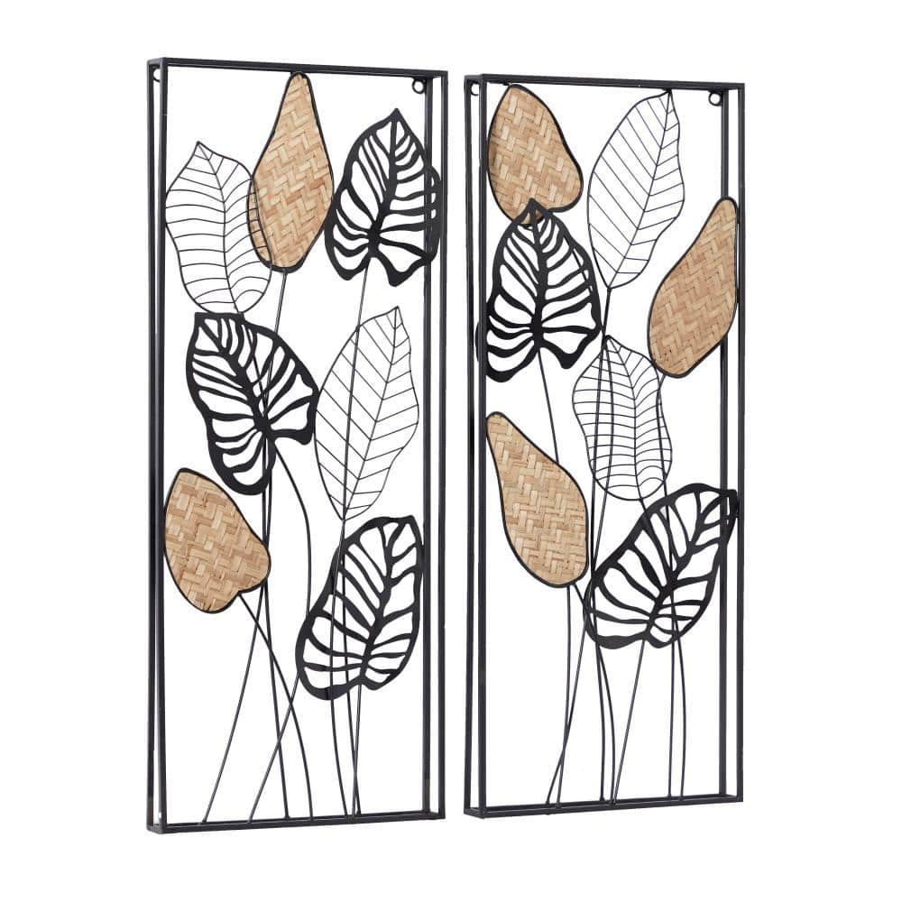 Black Metal and Reed Leaf Wall Decor Set of 2