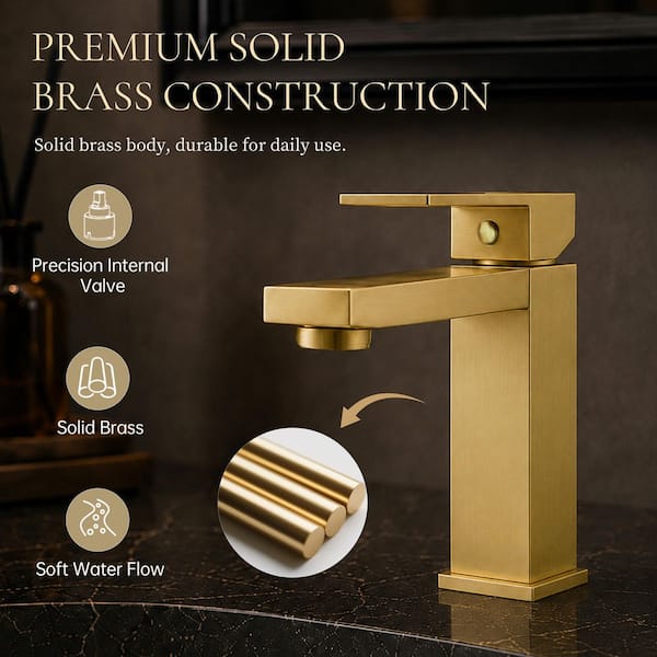 BWE Single Hole Single-Handle Bathroom Faucet in Brushed Gold A