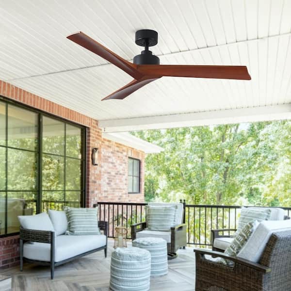Farmhouse 52 in. Black 3 Wood Blades Downrod Standard Ceiling Fan with DC Motor and Remote Included