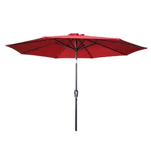 9 ft. Octagon Aluminum Patio Market Umbrella with LED Lights and Push Button Tilt in Red