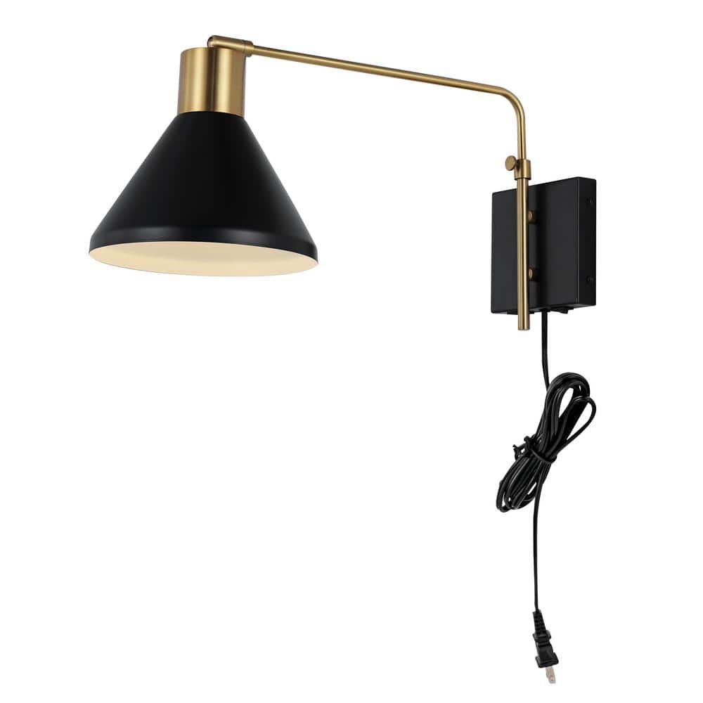 Max 20.5" Black and Brass Iron Swing Arm Wall Sconce