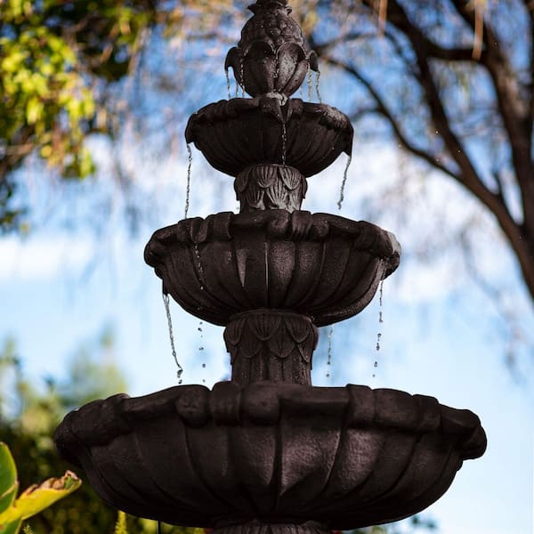 58.3 in. H Electric Resin Tiered Fountain with Submersible Pump, Classic Leaf Design, Brown