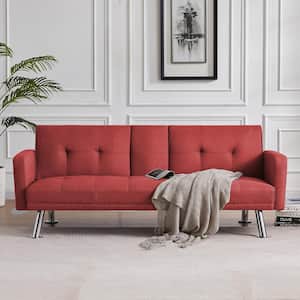 73.23 in. W Red Fabric Twin Size Sofa Bed with Armrest, Sleeper Sofa Couch for Living Room