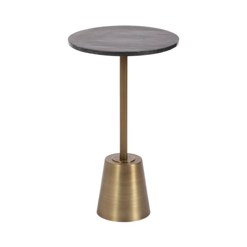 Tira 14 in. Black/Gold Round Marble End Table - thumbnail 3