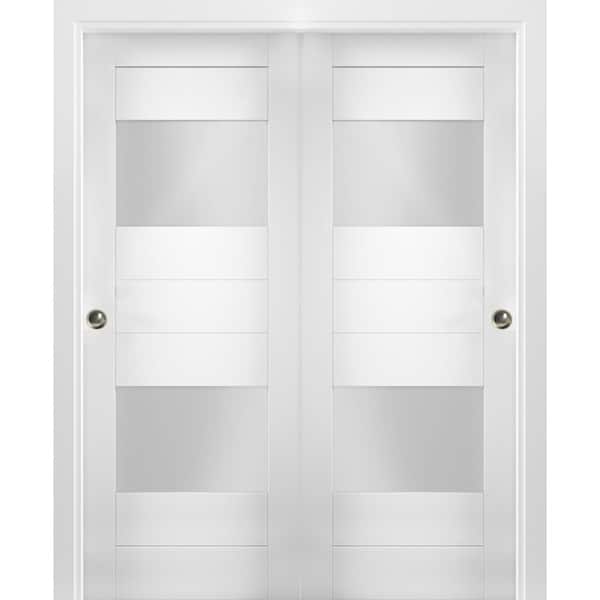 VDOMDOORS 60 in. x 80 in. Single Panel White Solid MDF Sliding Doors with Bypass Top Mount Kit