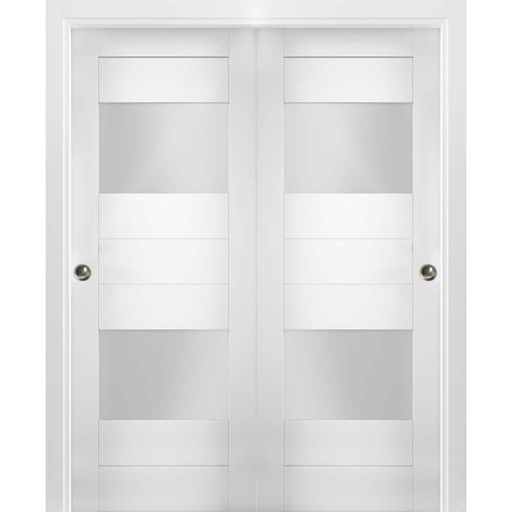 VDOMDOORS 64 in. x 80 in. Single Panel White Solid MDF Sliding Doors with Bypass Top Mount Kit -  6222DBDWS64