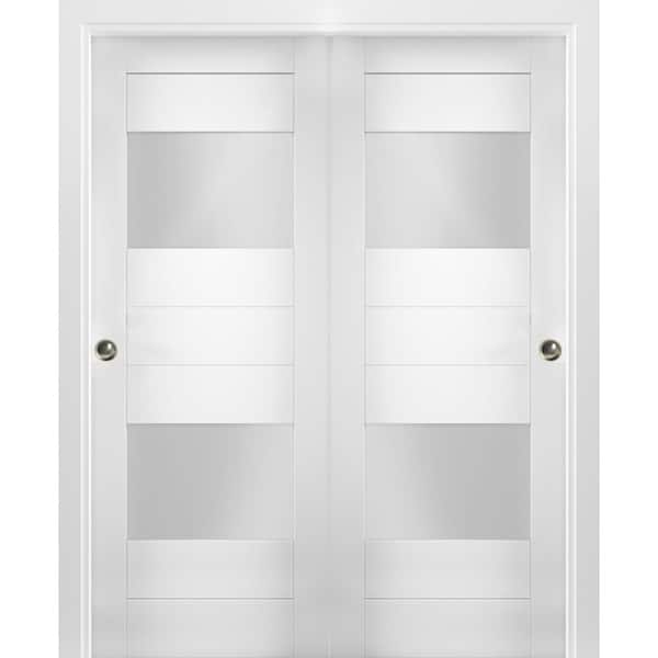 VDOMDOORS 64 in. x 80 in. Single Panel White Solid MDF Sliding Doors with Bypass Top Mount Kit
