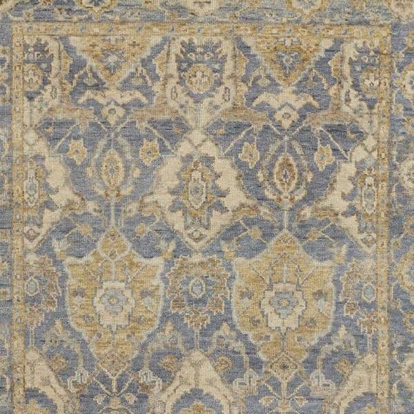 2 ft. x 8 ft. Blue, Gold Floral Area Rug