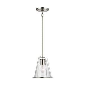 Framework 1-Light Brushed Nickel Hanging Pendant with Clear Glass Shade