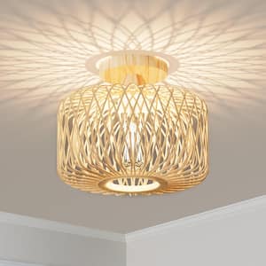 10.4 in. 1-Light Bohemian Recessed Mount with Handcrafted Bamboo Shade, Bulb Not Included, 1 Piece