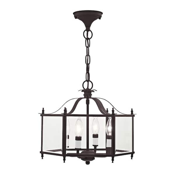 AVIANCE LIGHTING Burleson 15.5 in. 4-Light Bronze Convertible Pendant/Semi Flush with Clear Beveled Glass